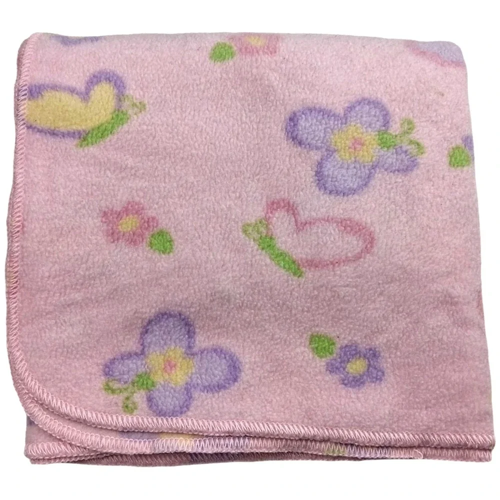Crown Crafts Soft Pink Fleece Flower Butterfly Baby Girl Blanket Lovey 30x30